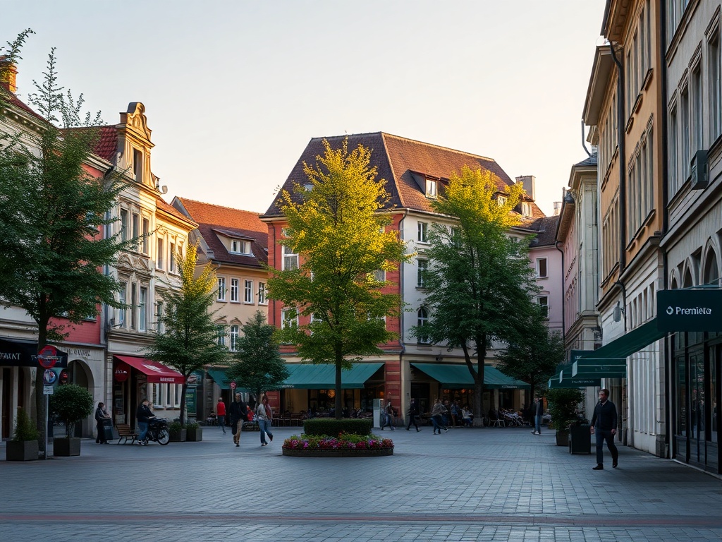 Grafika przedstawiająca miasto Piotrków Trybunalski z elementami nawiązującymi do bankowości i kultury filmowej.