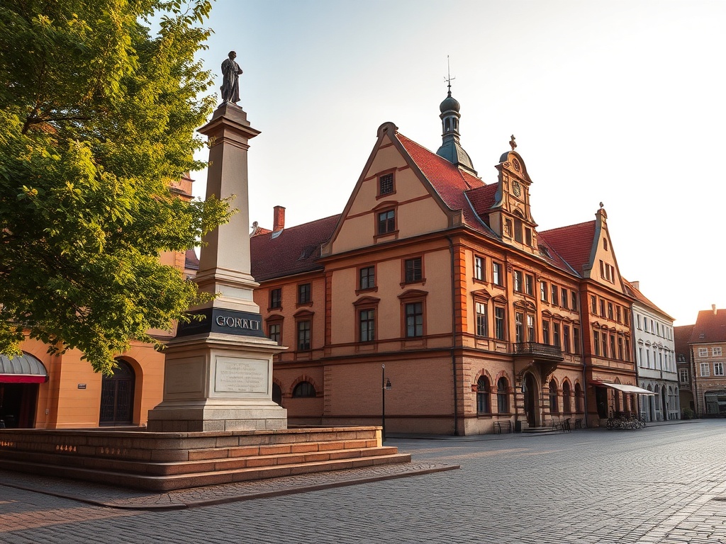Panorama Piotrkowa Trybunalskiego z widocznym zamkiem i zabytkową architekturą.